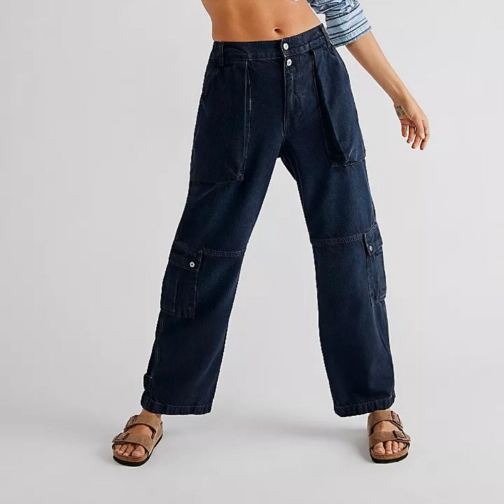 Free People Marx Slouchy Cargo Pants Dark Wash Size 30
